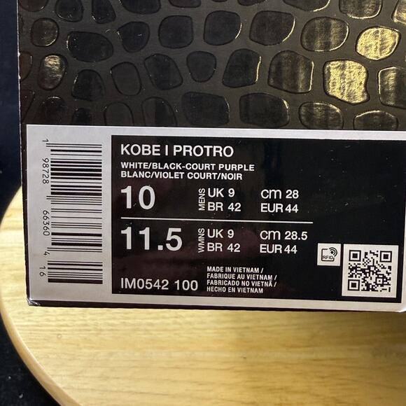 Nike Kobe I Protro White Black Court Purple IM0542-100 Size 10 main image 9